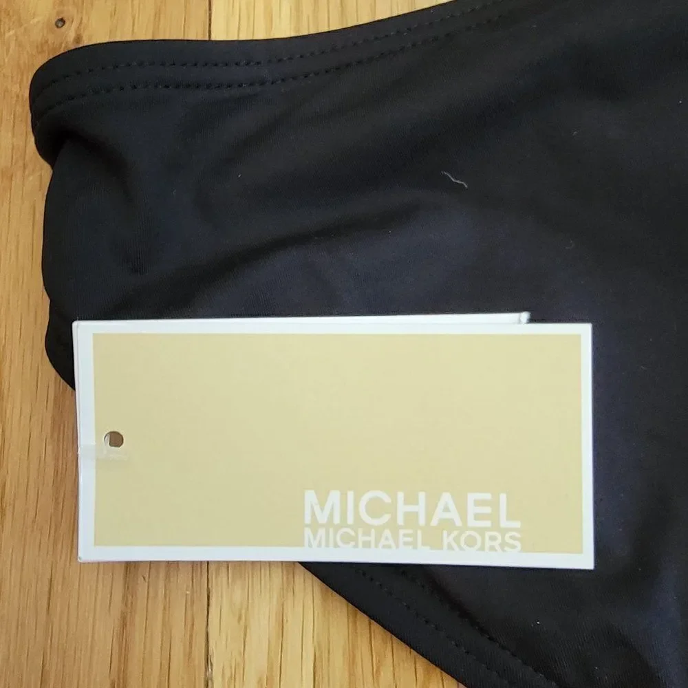 Michael Kors Black Logo-Ring Blouson Tankini Top & Hipster Bottom Size Medium